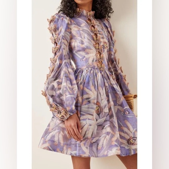Zimmermann Purple Floral Long Sleeve Dress Size 0 - Picture 5 of 16